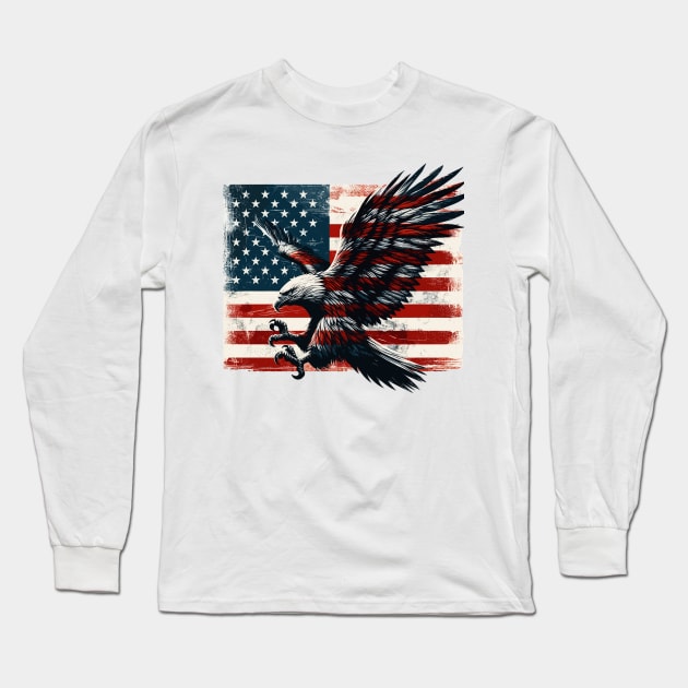 American Flag with Bald Eagle Long Sleeve T-Shirt by Vehicles-Art